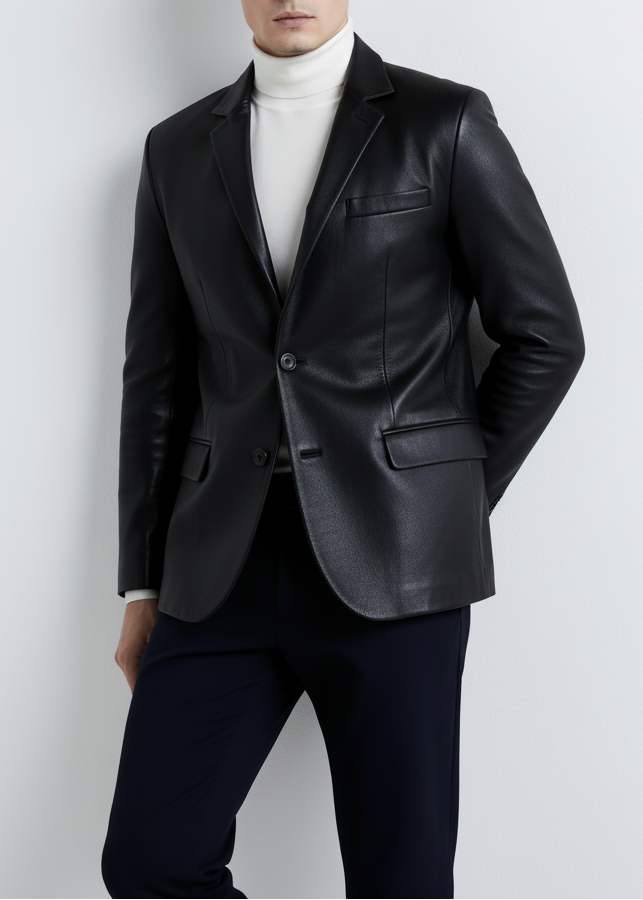 Classic Black Leather Blazer