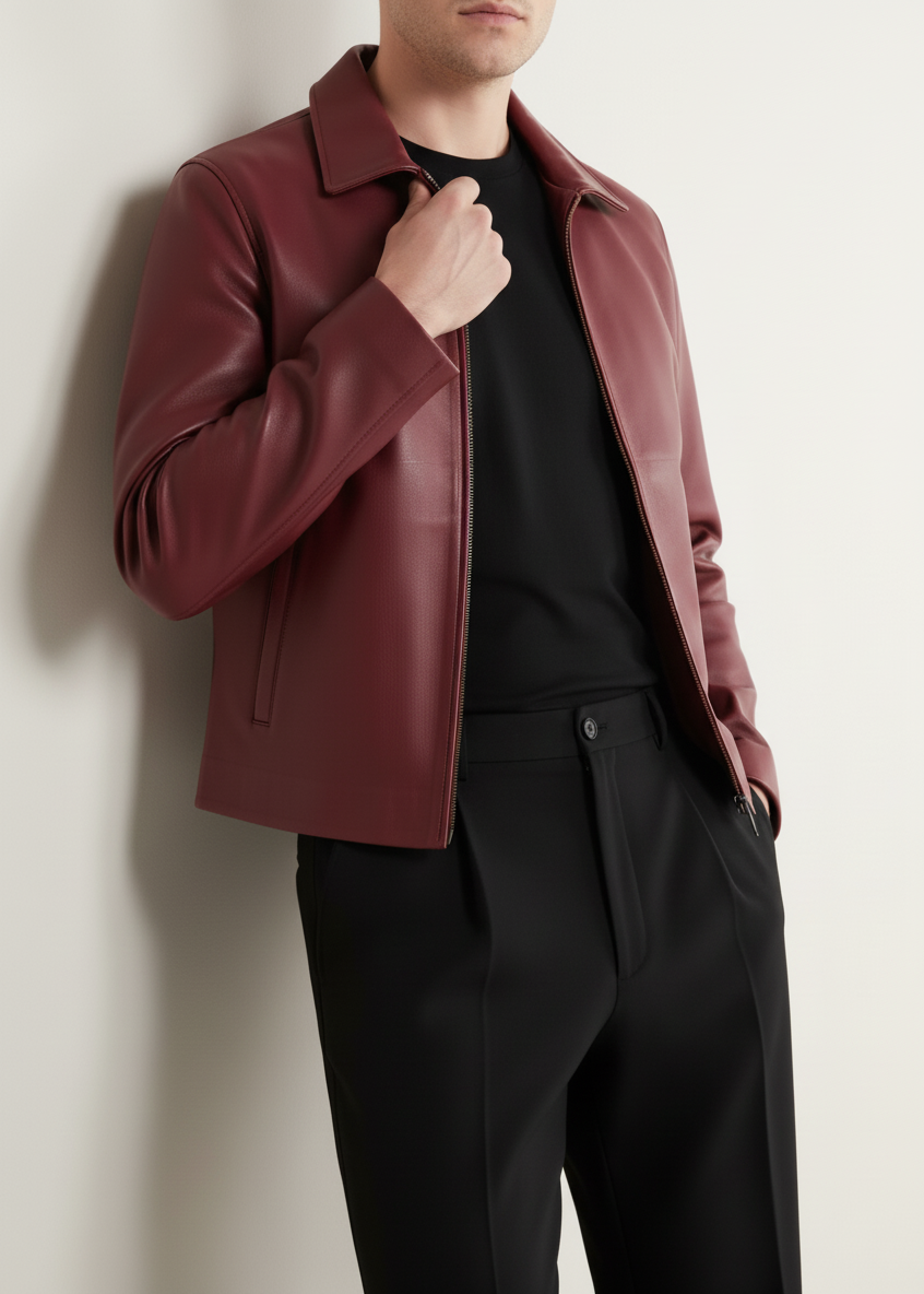 Maroon Classic Bomber Leather Jacket