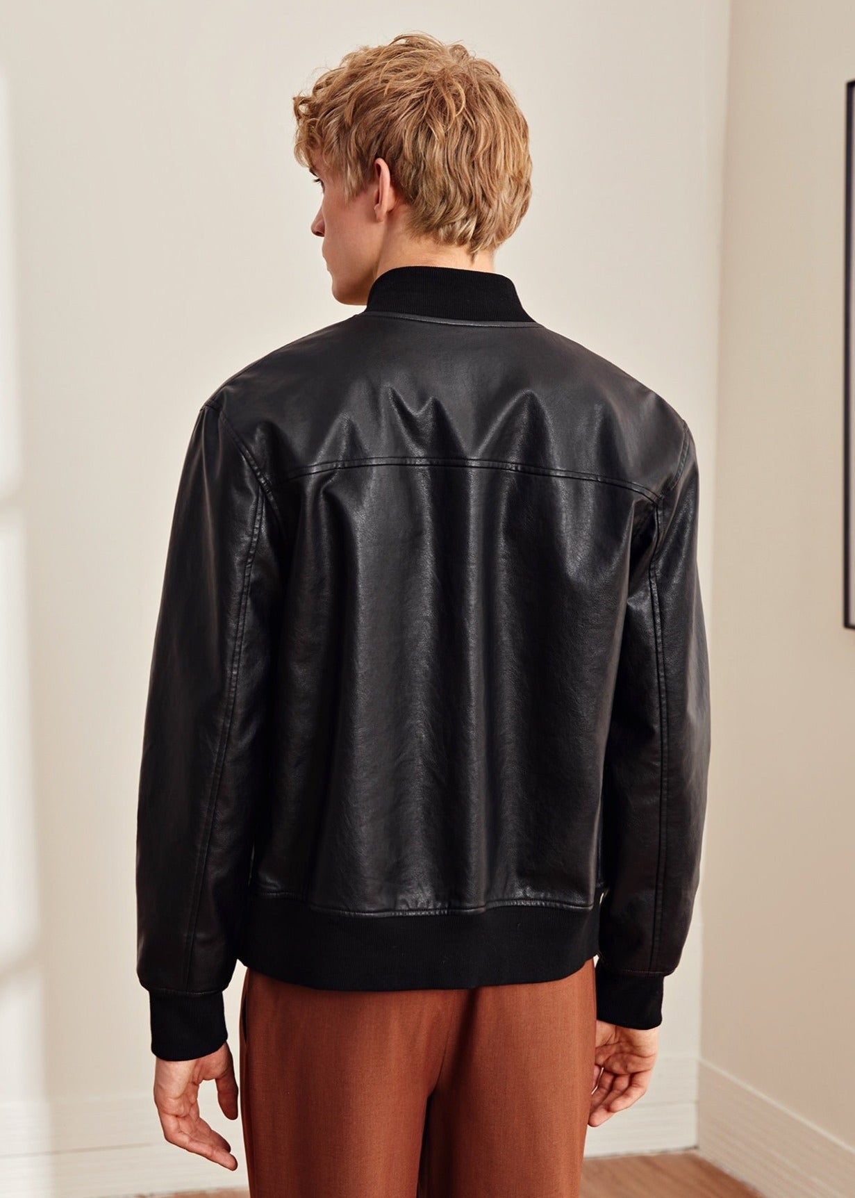 Mono Black Leather Bomber Jacket