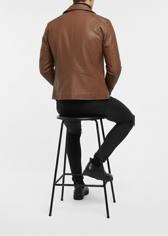 Brown Leather Biker Jacket