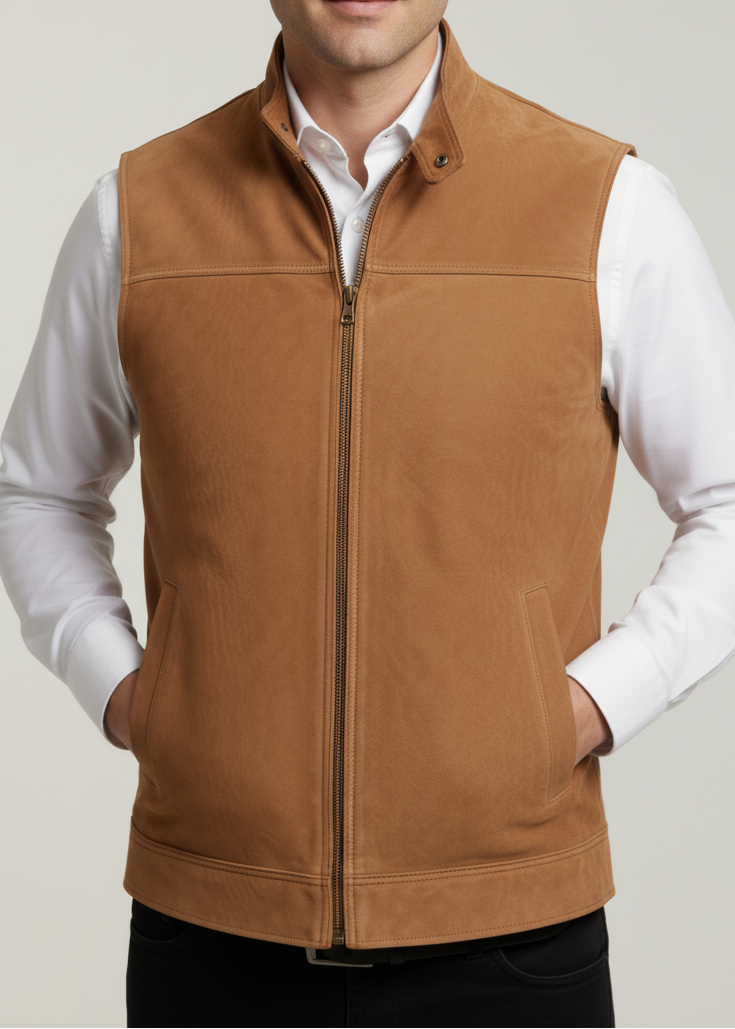 Camel Brown Suede Leather Vest