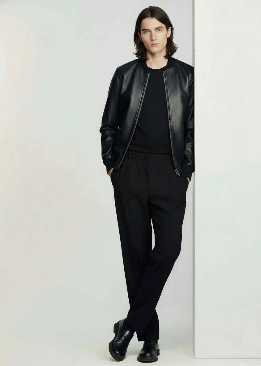 Classic Jet Black Bomber Leather Jacket