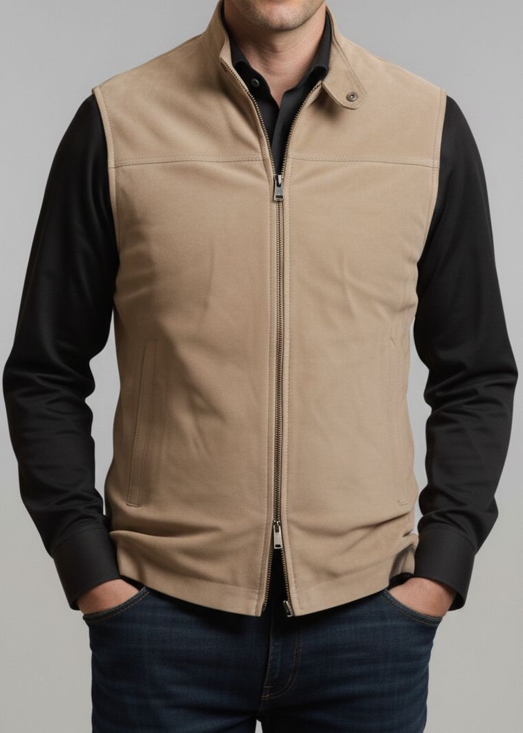 Beige Suede Leather Vest
