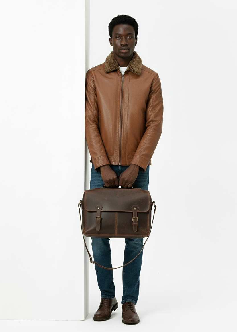 Brown Leather Jacket With Fur