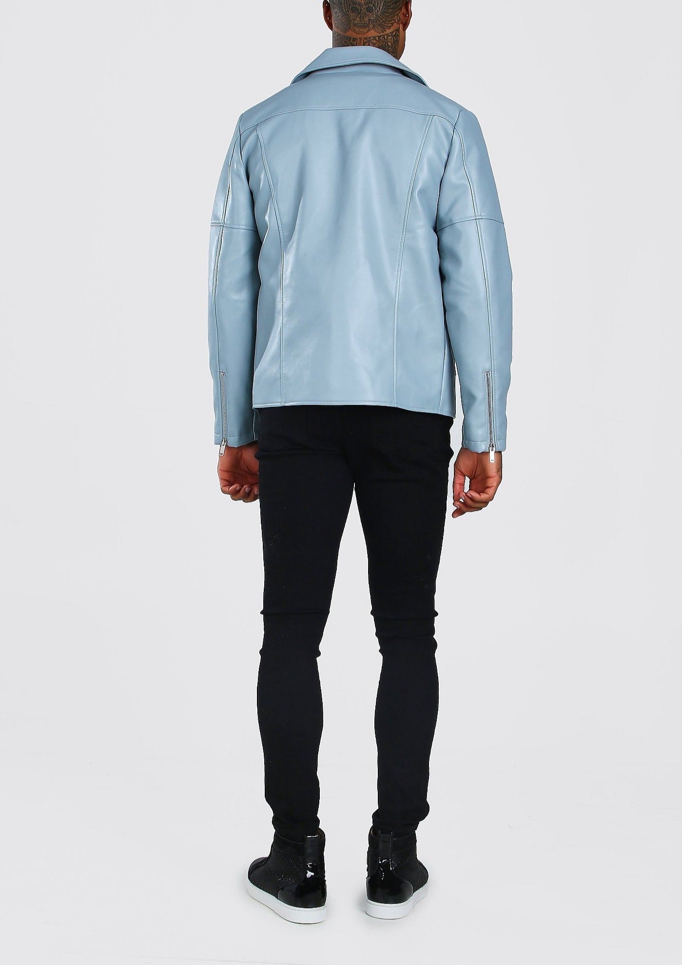 Light Blue Leather Biker Jacket