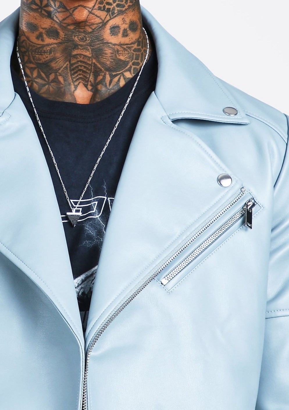 Light Blue Leather Biker Jacket
