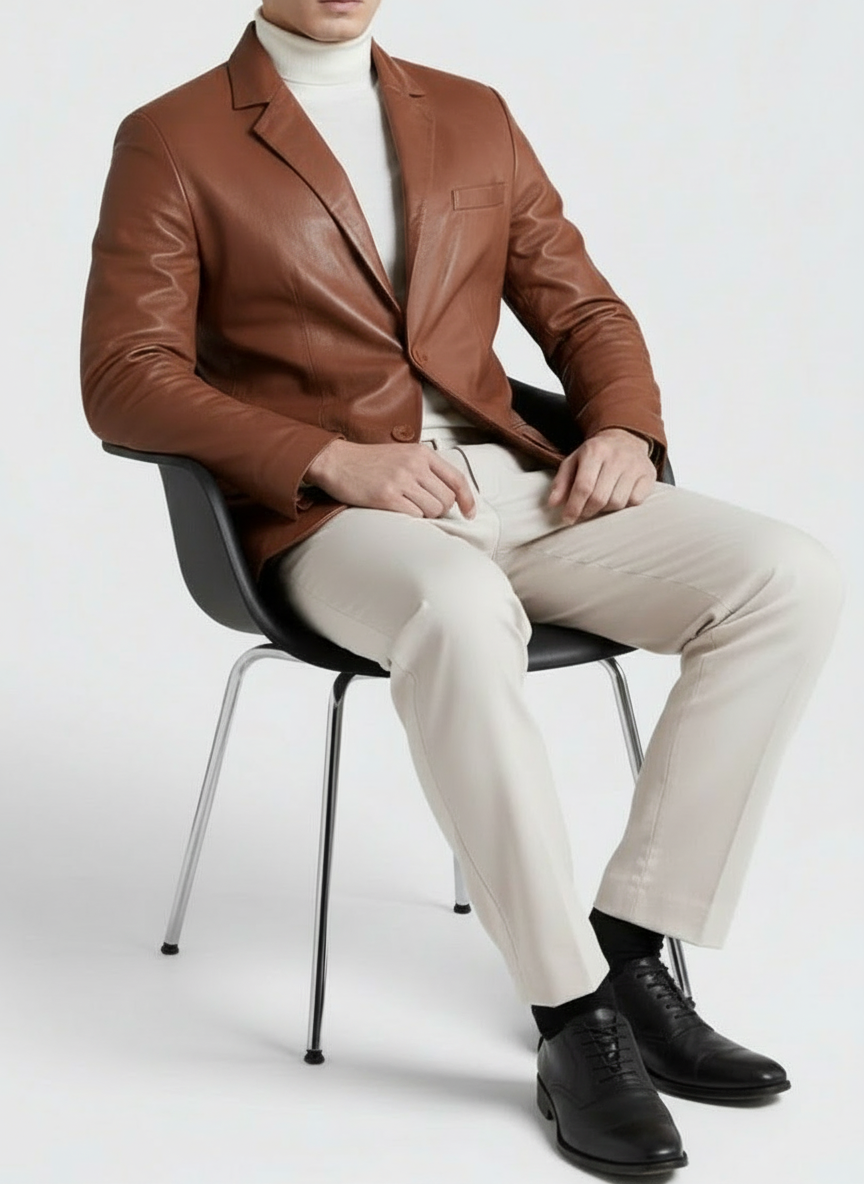 Smooth Brown Leather Blazer
